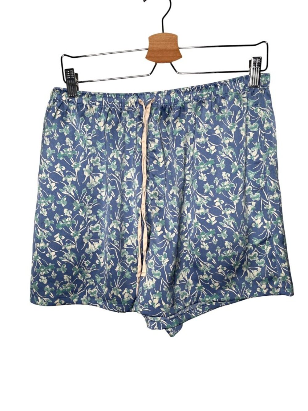 Uniqlo Floral Blue womens satin Drawstring lounge shorts Size Large